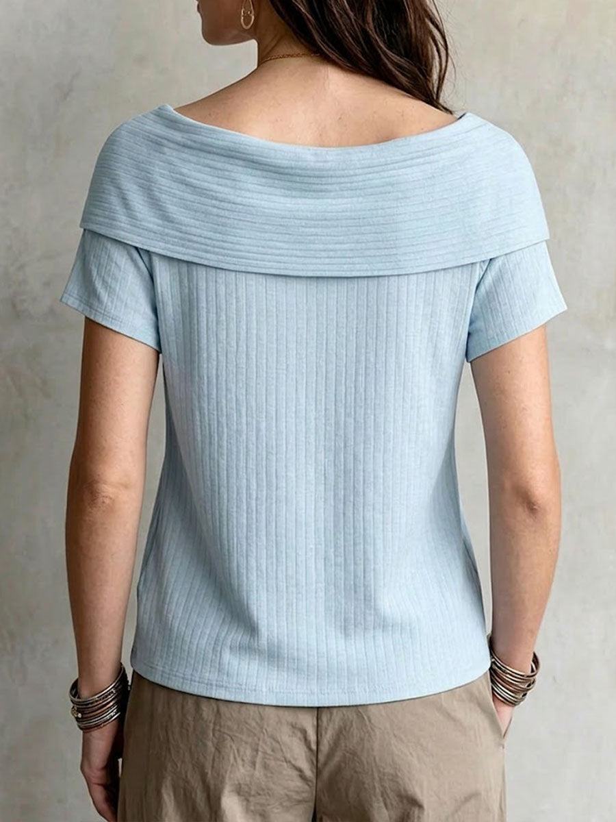 Women's Solid-color Crew Neck Short-sleeve Casual Loose Cotton Top