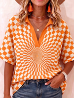 Trendy New Street-style Checkerboard Print Cotton-linen Shirt