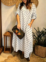 Women's Polka-dot Print Long-sleeve Casual Loose Cotton-linen Hoodie Dress