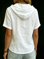 Women's Solid-color Hooded Short-sleeve Linen Shirt