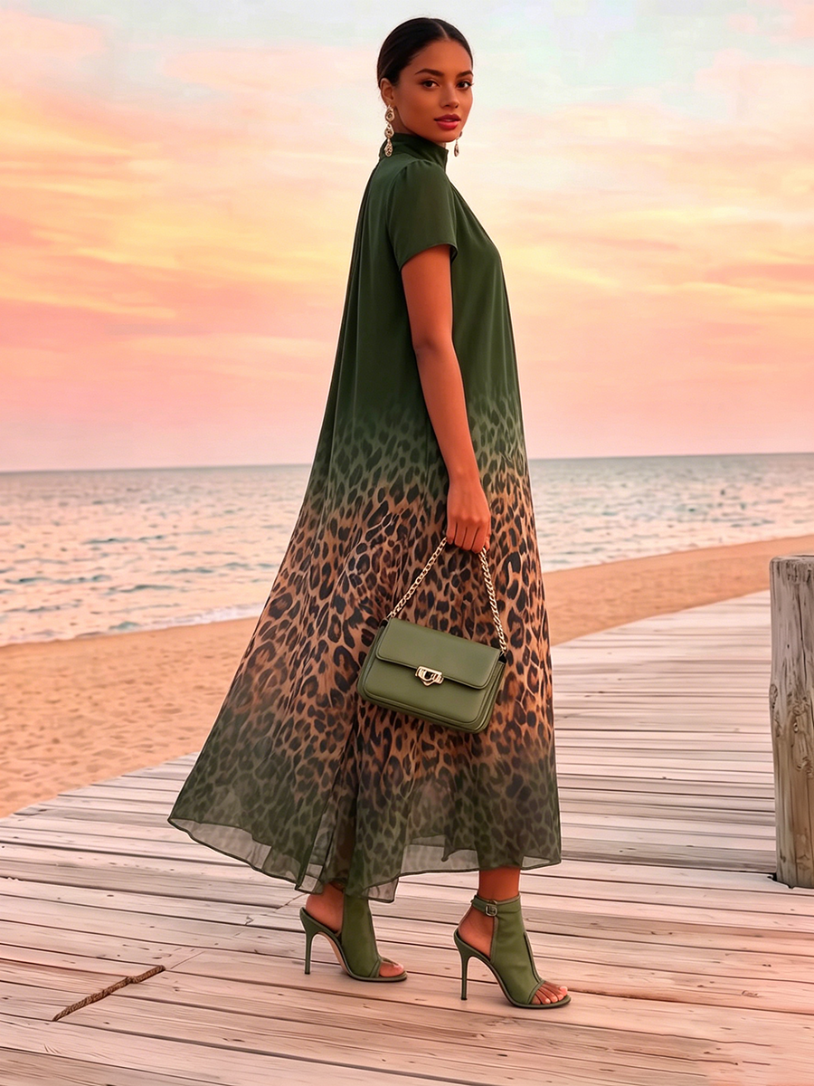Sexy Leopard Print Olive Green Vacation Party Dress