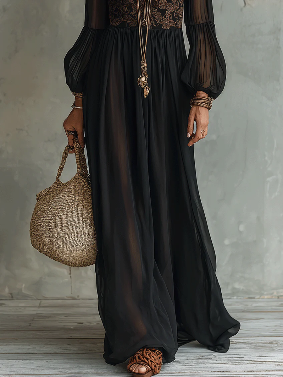 Boho Sexy V-neck Lace Backless Chiffon Dress