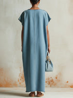 Loose-fit, Casual, Color-block Denim Dress