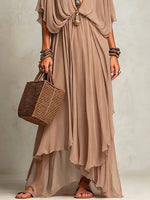 Women's Solid Color Sheer Art Casual Short Sleeve Maxi Dress
